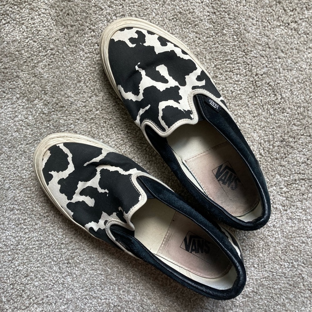 VANS COW PRINT AND SUEDE SLIP ON SHOES